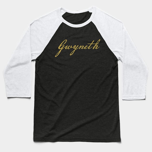 Gwyneth Typography Gold Script Baseball T-Shirt by ellenhenryart